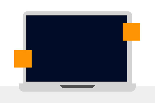 Modern computer, laptop blank screen with post its vector illustration on isolated background. Perfect for online media, web design, streaming, user interface, technology, and digital content concepts