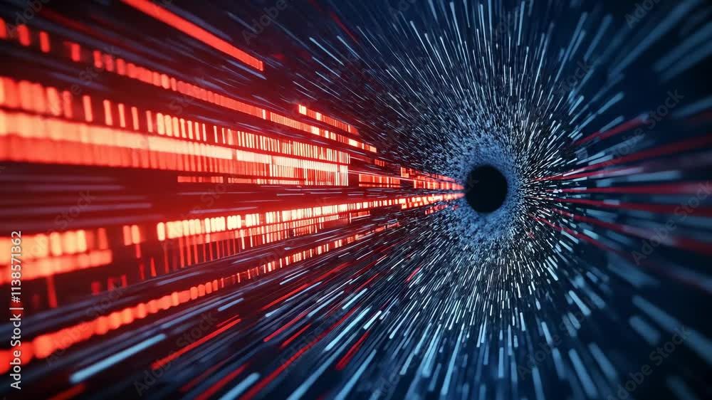 Poster abstract visual of a black hole with speed lines and digital elements in space