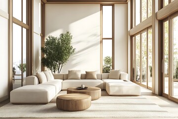 Fototapeta premium Beautiful Modern Living room Interior with furniture's ,mockup frame , posters, wall -3d Rendering