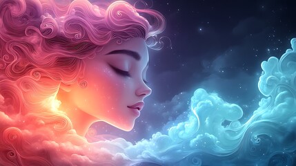 Fototapeta premium Elegant quilling art of a woman with pastel patterns forming waves of energy around her