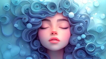 Naklejka premium Surreal pastel paper quilling composition of a woman surrounded by circular shapes like a halo
