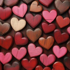 Obraz premium Colorful wooden hearts in red and pink shades for decoration and crafts