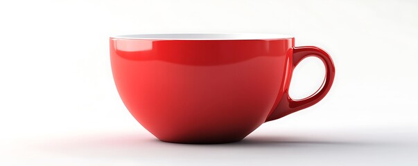 A vibrant red blank coffee cup mockup with a glossy finish and perfectly rounded edges, isolated on a bright white background.