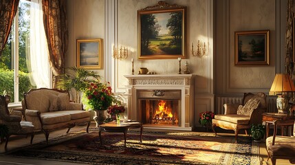 Beautiful Modern Living room Interior with furniture's ,mockup frame , posters, wall -3d Rendering