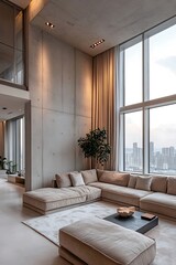 Fototapeta premium Beautiful Modern Living room Interior with furniture's ,mockup frame , posters, wall -3d Rendering