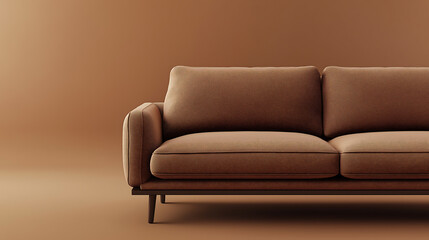 Fototapeta premium Mocha mousse coloured sofa on mocha mousse coloured gradient background with copy space.