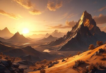 Fototapeta premium Fractal landscape with charcoal and golden light , brown, golden