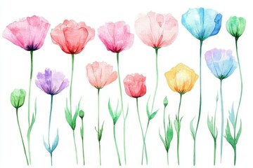 A delicate watercolor illustration featuring blue and pink flowers with green leaves, perfect for greeting cards, invitations, and other print designs. The artwork is isolated on a white background