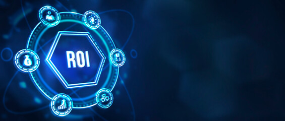 Internet, business, Technology and network concept. ROI Return on investment financial growth concept. 3d illustration