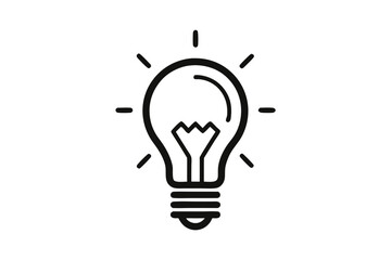 Black isolated outline icon of light bulb on white background. Line Icon illuminated lamp. Symbol of idea, creative.