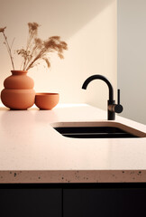 Modern kitchen sink. Home interior.kitchen interior with utensils.