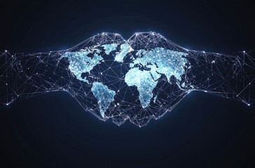 Digital illustration of global connection through networked hands