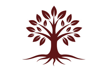 Logo of a green tree with roots and leaves. Vector illustration icon isolated on white background.