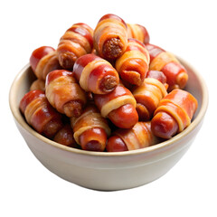 Obraz premium bacon pigs in a blanket in bowl on transparent background