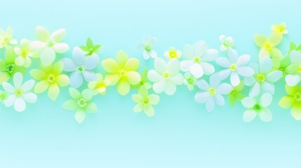 Paper cut flowers on a pastel blue backdrop with space for text.Delicate paper cut flowers set against a pastel blue background, with room for additional text.Cut-out flowers from paper with a soft