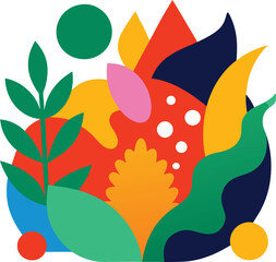 Abstract Colorful Floral Design, Nature Inspired, Vivid Botanical Art