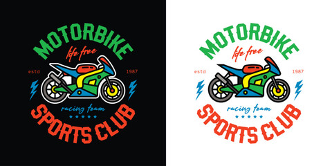 Obraz premium Racing sports motorcycle emblem. Superbike. Original vector illustration in vintage style. T-shirt design.