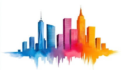 Obraz premium Vibrant city skyline art urban environment digital artwork colorful abstract design aerial view modern aesthetics