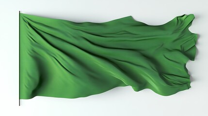 Bold green solid flag gently waving on a pure white surface