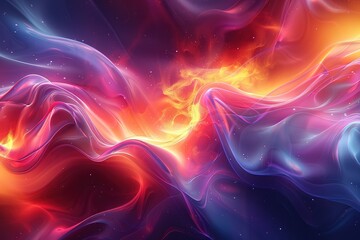 A colorful, swirling galaxy with a bright orange and red flame in the center