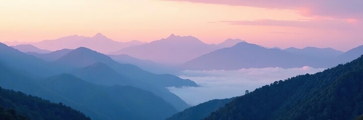 Fototapeta premium Majestic mountain range with misty atmosphere, serene, fog, range