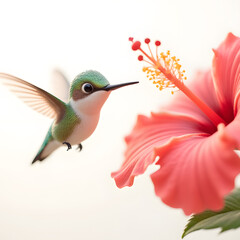 Obraz premium Hummingbird approaching Hibiscus Flower