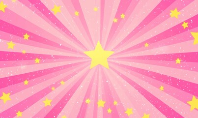 Pink rays background with yellow stars