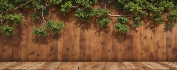 Natural tree panorama above a brown wood texture background, forest view, natural scenery, earthy tone