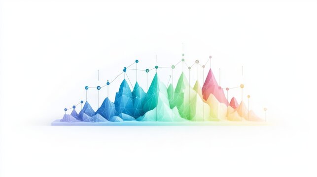 Vibrant abstract mountain graph depicting data trends and analytics in colorful hues.