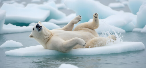 Playful Polar Bear on Ice Floe in Arctic Waters
