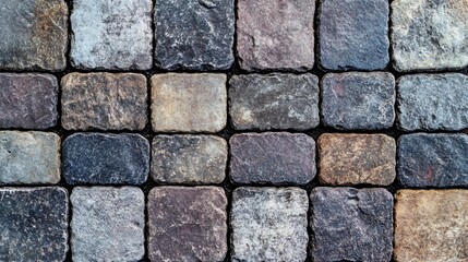 Obraz premium Macro shot of a brick road, with a slightly worn texture and subtle color variations