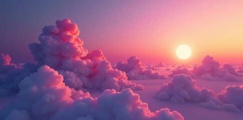 Pink clouds drift across the sky at dawn, following the path of a rising full moon, sunrise, drifting clouds
