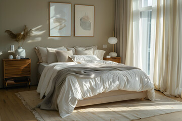 Serenely Styled Bedroom with Natural Light, Minimalist Furniture, and Calming Decor for Ultimate Relaxation and Comfort