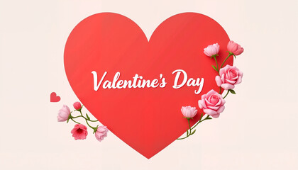 Red Valentine's Day heart with pink roses and text