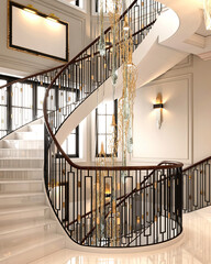 staircase in the luxury house, 3d render