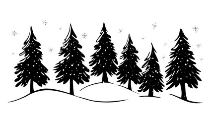 Fototapeta premium Evergreen trees covered in snow in a forest, Vectorized Plant Art