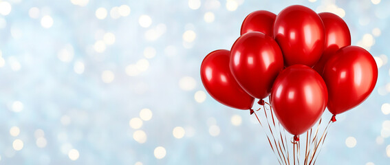Festive Red Balloons on Abstract Background with Bokeh Lights Web Banner
