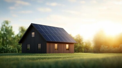 Obraz premium Sustainable Living: A Modern House with Solar Panels
