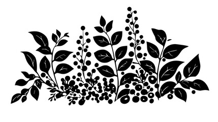 Holly bush with berries in a snowy landscape, Vectorized Plant Art