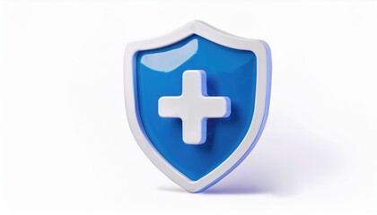 Fototapeta premium Blue Medical Shield with White Cross Symbol for Healthcare Security, Medical Protection, Health Insurance Concept, Cyber Health Safety, and Emergency Medical Care. Ideal for Healthcare Branding