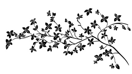 Naklejka premium Jasmine with small leaves and star-shaped flowers on twining stems, Vectorized Plant Art