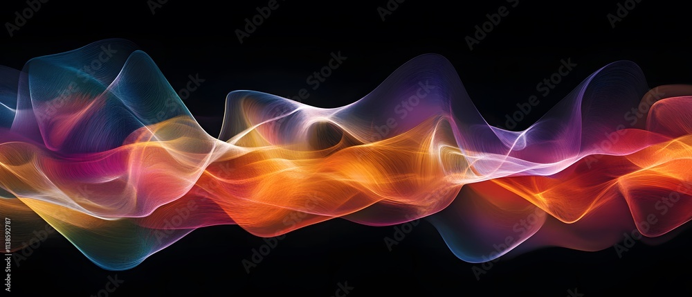 Poster Abstract waves of colorful light flowing through the darkness creating an ethereal and mesmerizing atmosphere for artistic design and digital backgrounds