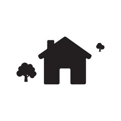 Simple black silhouette of a house with trees, perfect for real estate or home design.