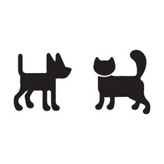
Simple black and white dog and cat silhouette icons.