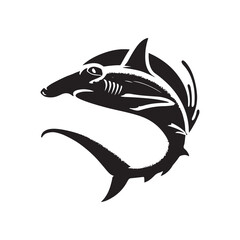 Vector seamless pattern of hand drawn Hammerhead Shark Illustration Silhouette Vector Illustration, Solid White Background.