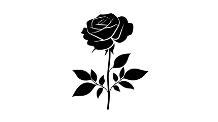 A single stem of a garden rose in full bloom with multiple petals, Vectorized Plant Art