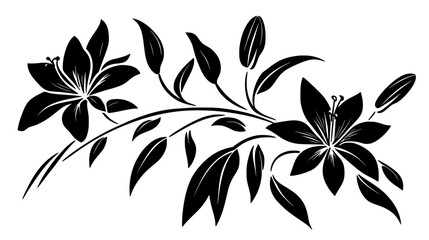 Stem of lily plant with multiple buds and one open bloom, Vectorized Plant Art