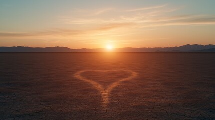 Naklejka premium Sunset Heart Shape on Dry Lakebed
