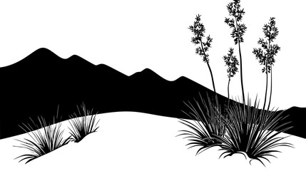 Yucca plants on a sandy slope in a desert setting, Vectorized Plant Art