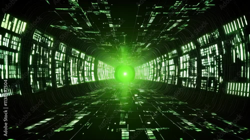 Poster journey through a vibrant realm of green data and digital dreams in the cyber world